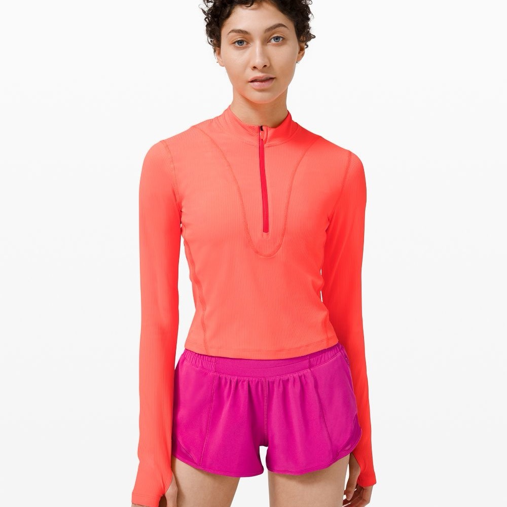 Lululemon Gloss Trim Run Half Zip Long Sleeve Sunset Orange Pink Size 6
